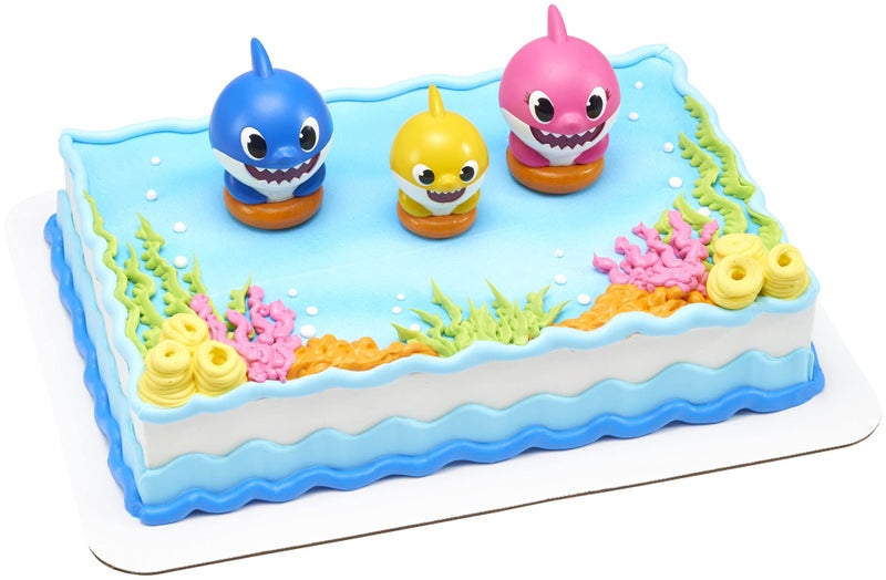 DecoPac DecoSet Baby Shark Cake Topper, 3-Piece Set with Mom, Dad and Little One, Adorable Decorations with Collectible Figurines - Image 1